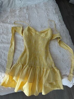 Zara Yellow Gingham Tie-Shoulder Mini Dress